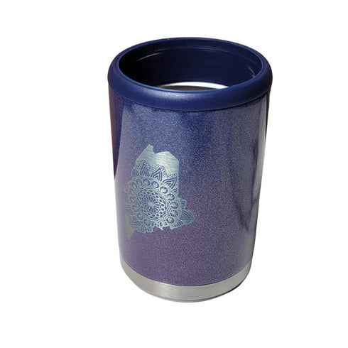 Maine Mandala Engraved  Beer Can Cooler- Purple Ombre Glitter